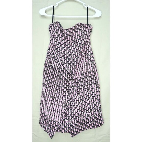 Banana Republic Strapless Dress Pink Navy White Silk Blend Textured Womens Sz 4P - Picture 1 of 5